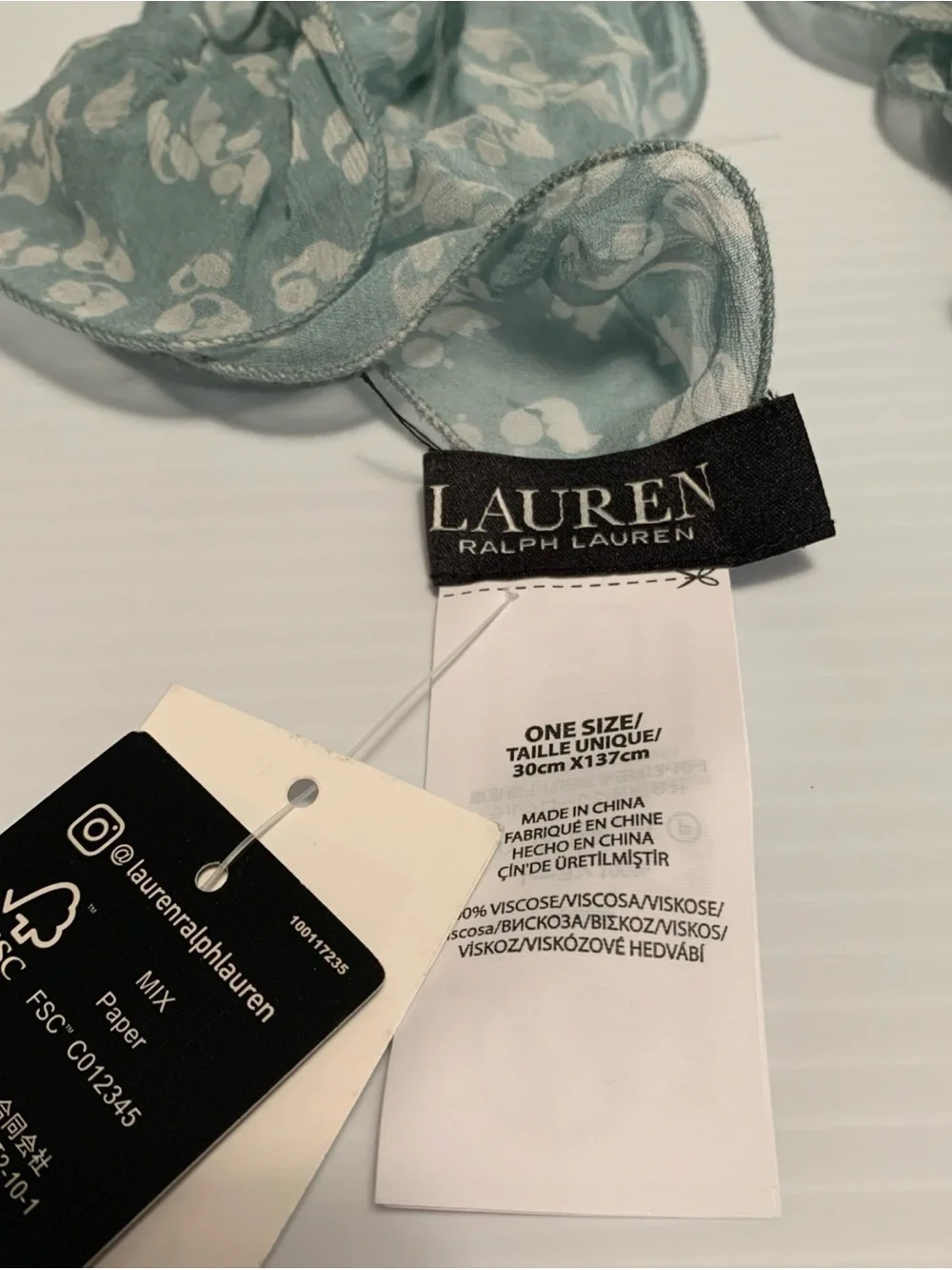 NWT Lauren Ralph Lauren Double Ruffle Scarf-Light Green; 100% Viscose